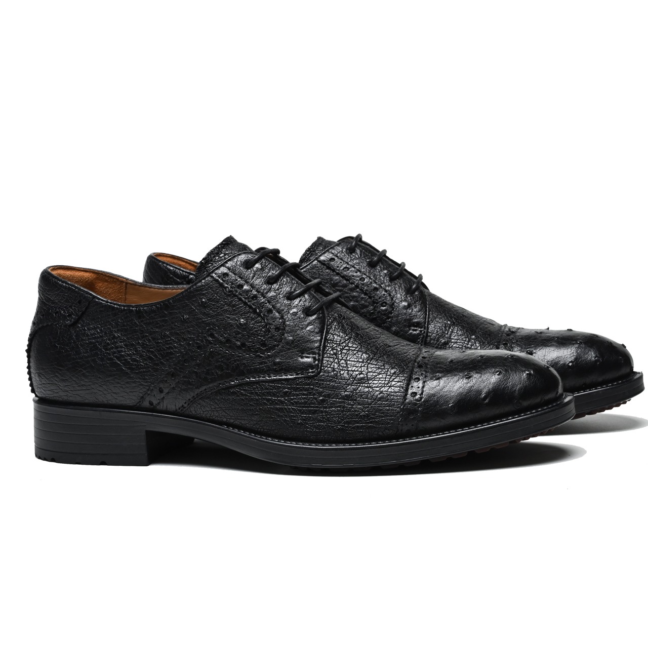 尊贵经典驼鸟皮英伦风复古德比正装男鞋M82302真皮男士系带圆头