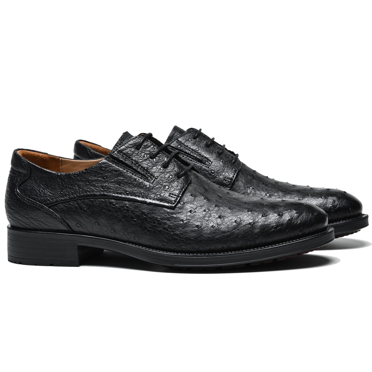 尊贵经典驼鸟皮英伦风复古德比正装男鞋M82305男士真皮系带黑色